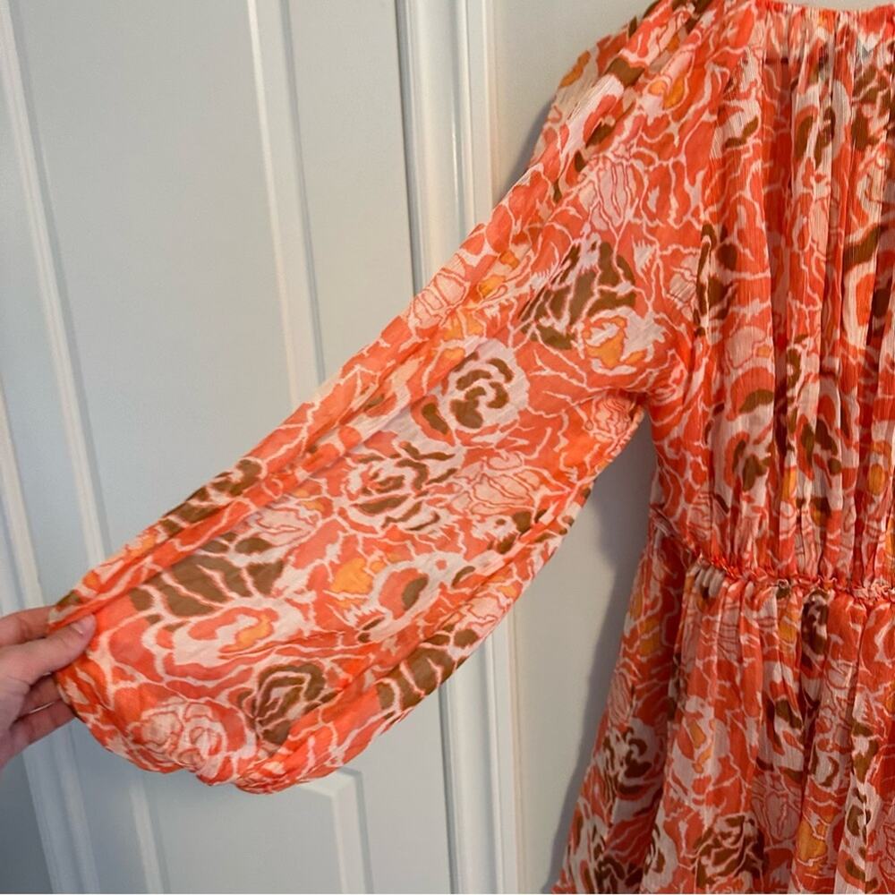 Tanya Taylor Pink Floral Linen Silk Long Sleeve Mini Dress 2 Oversized - Picture 9 of 15